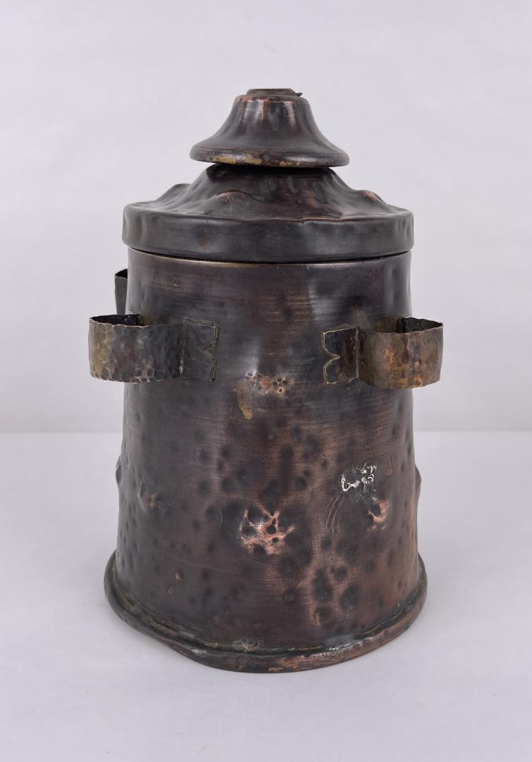 Arts and Crafts Apollo Studios Table Lighter: Hammered Copper. Missing Buner for the lighter. 8 1/2" tall.
