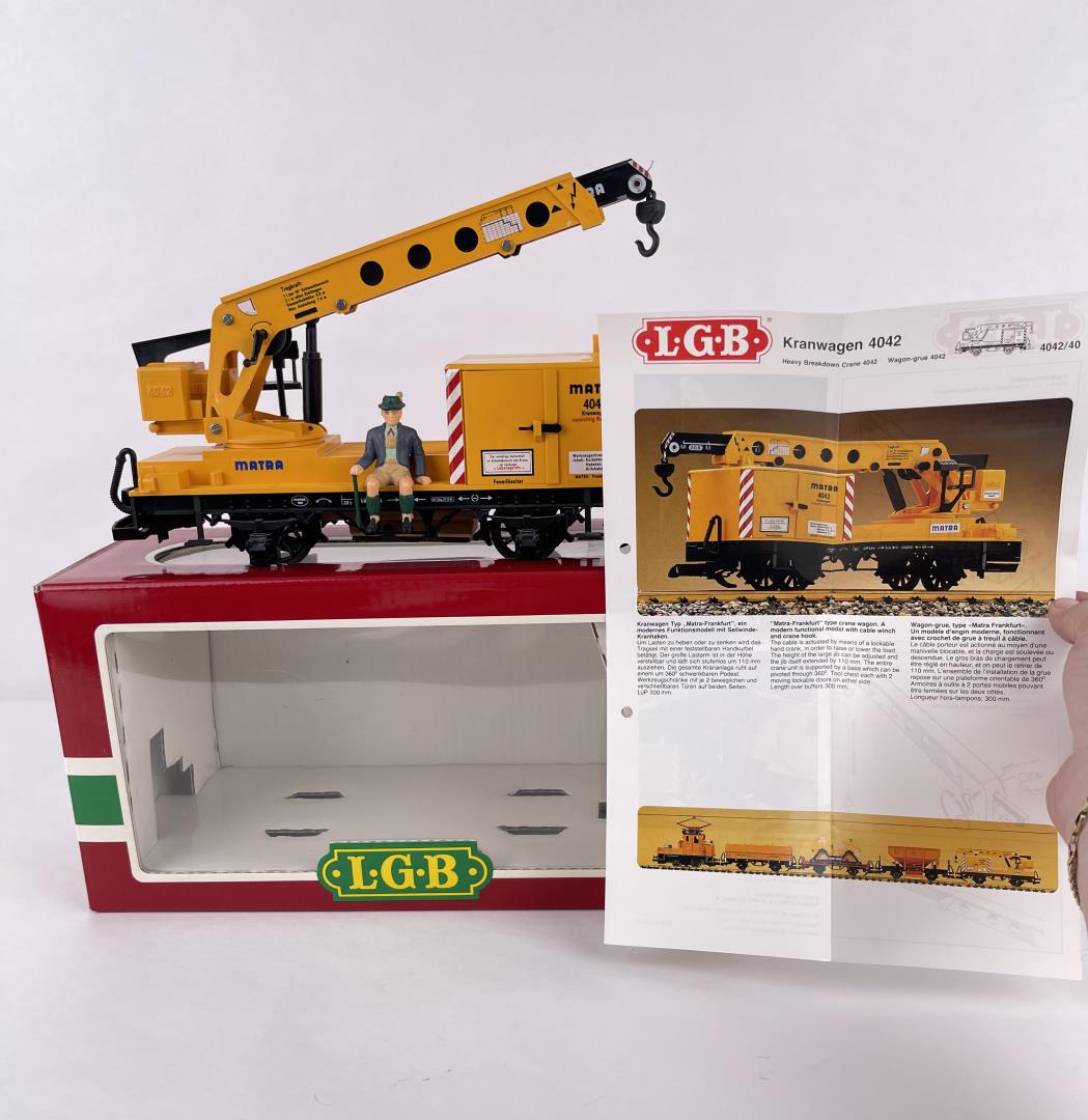LGB Kranwagen 4042 Crane Car: Nice unit in box. G Scale.