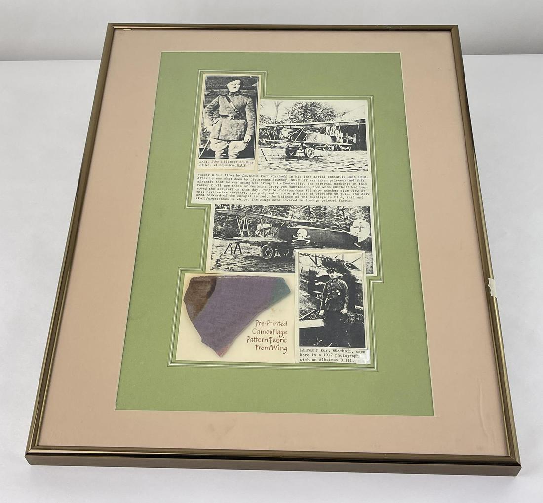 Framed Piece of WW1 WWI German Aircraft Fabric (1 of 5)