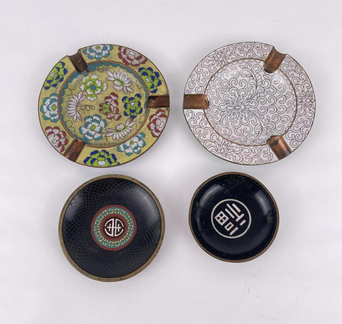 Antique Chinese Cloisonne Ashtrays: Nice grouping