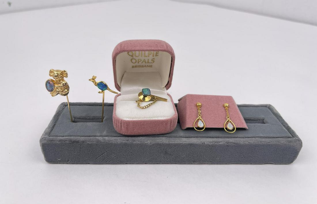 Black Australian Opal Jewelry Lot: Nice grouping.