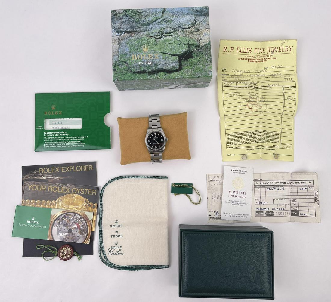 Rolex Explorer I 1 14270 Watch Complete in Box: As nice as it gets for a Rolex of this time period. Fully complete including original receipt. Crystal has a few nibbles and should be replaced as shown, one spring bar is not factory, and watch shoul