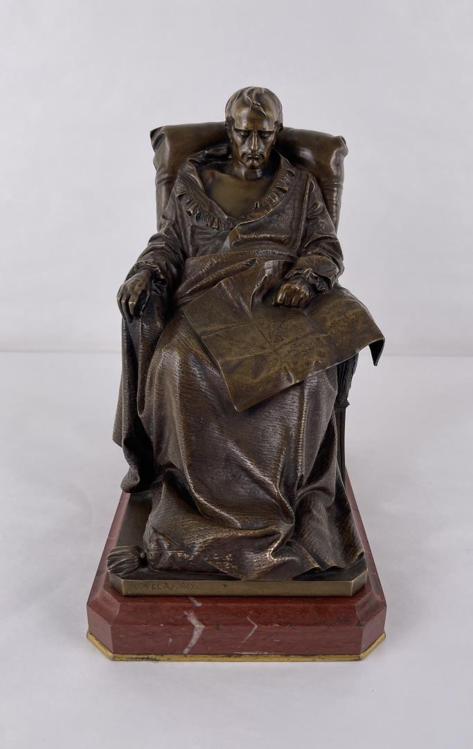 Vincenzo Vela The Last Days of Napoleon: Gorgeous bronze. Not a later casting. Dated 1867. Marble base is damaged as shown. Wonderful patina. 11 3/8" long, 7 1/4" wide, 12 1/2" tall. Foundry mark as shown. Vincenzo Vela (1820 - 1891) was act
