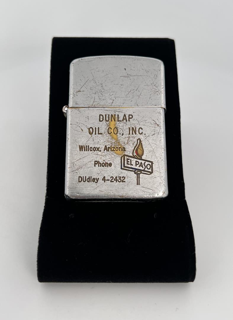 El Paso Gas Dunlap Oil Co Lighter: Willcox Arizona. Firefly Lighter