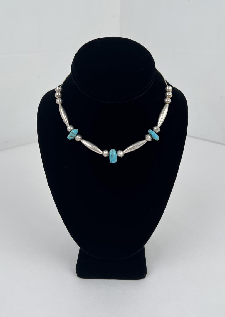 Navajo Sterling Silver Bench Bead Necklace (1 of 4)