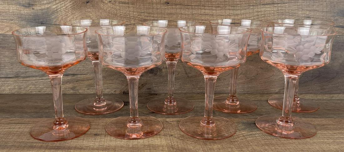 Pink Depression Glass Cut Goblets (1 of 4)