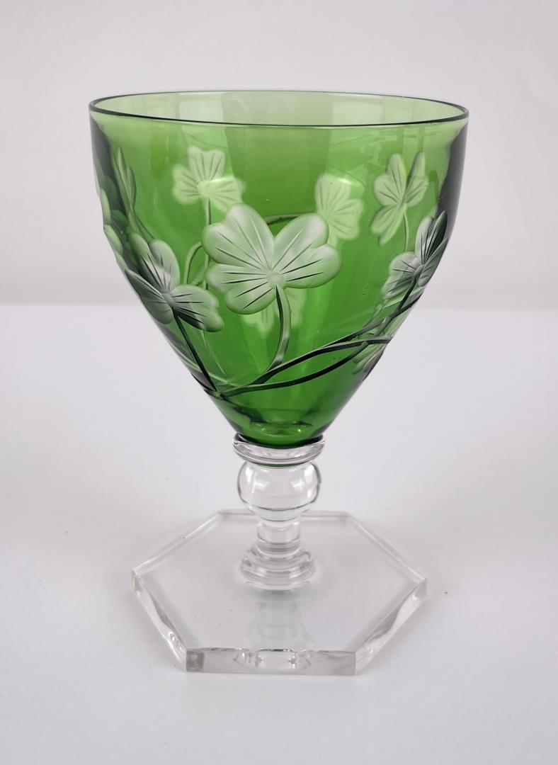 Antique Bohemian Cut to Clear Green Compote (1 of 5)