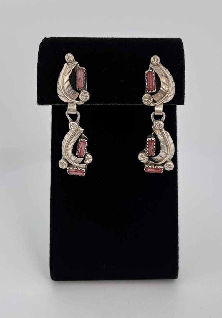 Navajo Sterling Silver Coral Earrings (1 of 3)