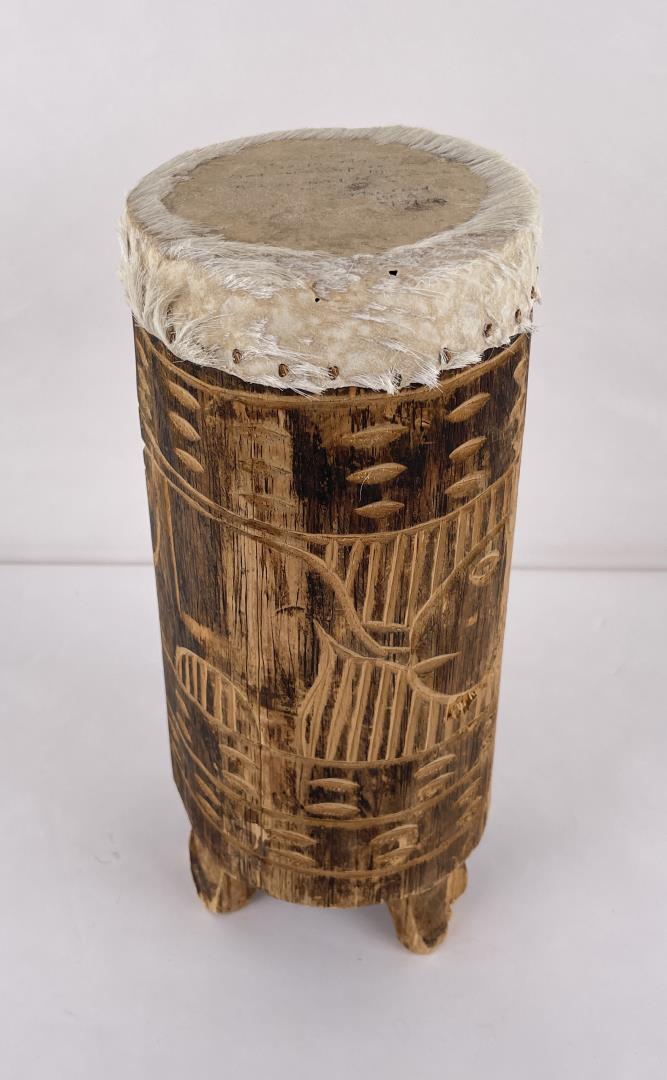 African Wood Drum: 5 5/8" diameter, 13 3/4" tall. Allard Auction Collection Inv: RDU 42828