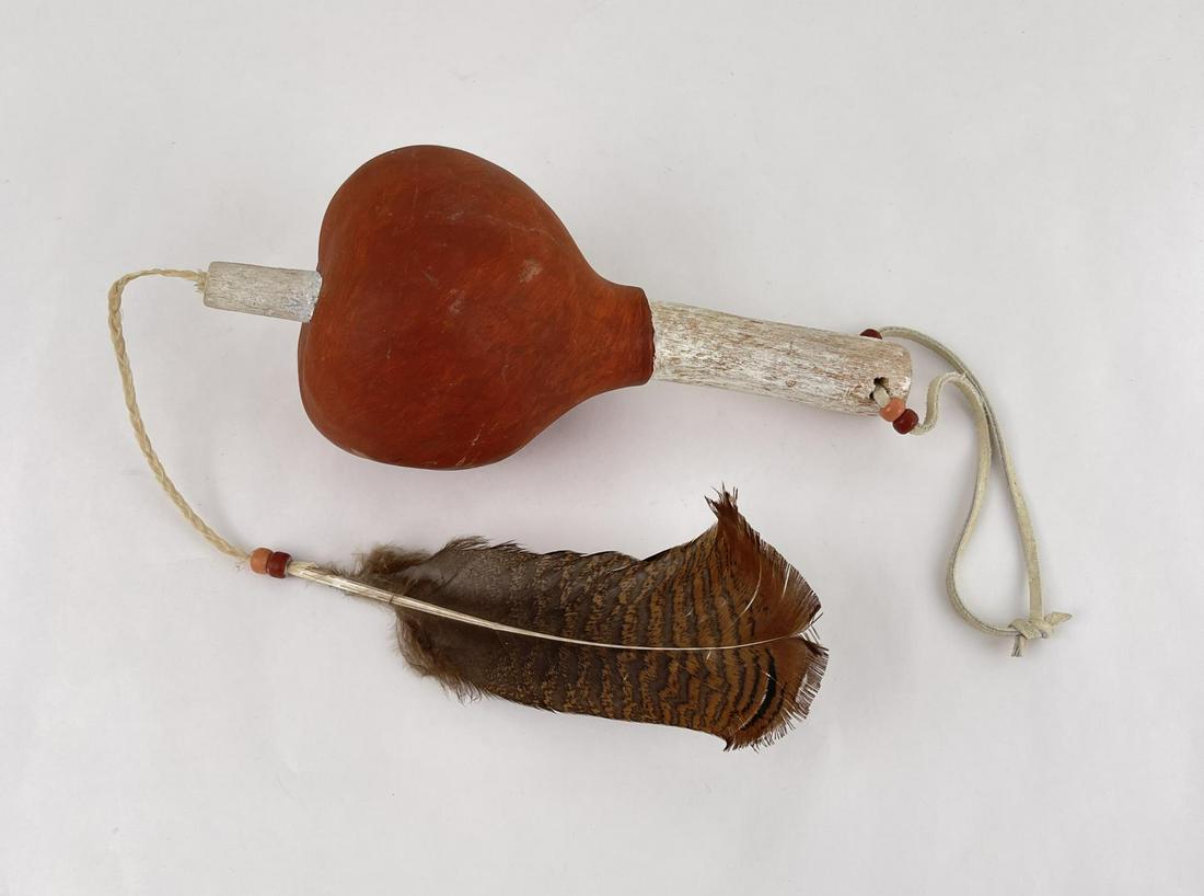 Hopi Indian Gourd Dance Rattle: 9 1/2" long. Allard Auction Collection Inv: MXG