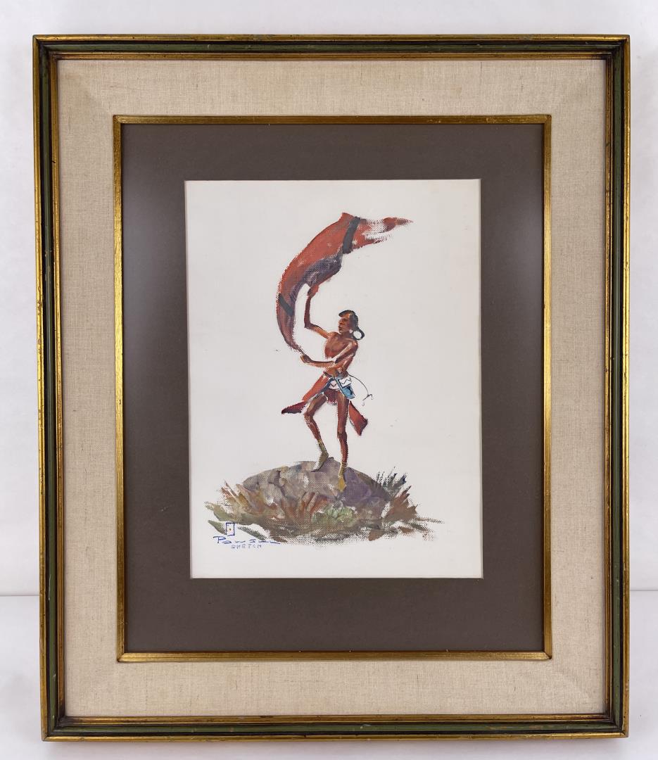 Ace Powell Indian Warrior Gouache Painting (1 of 4)