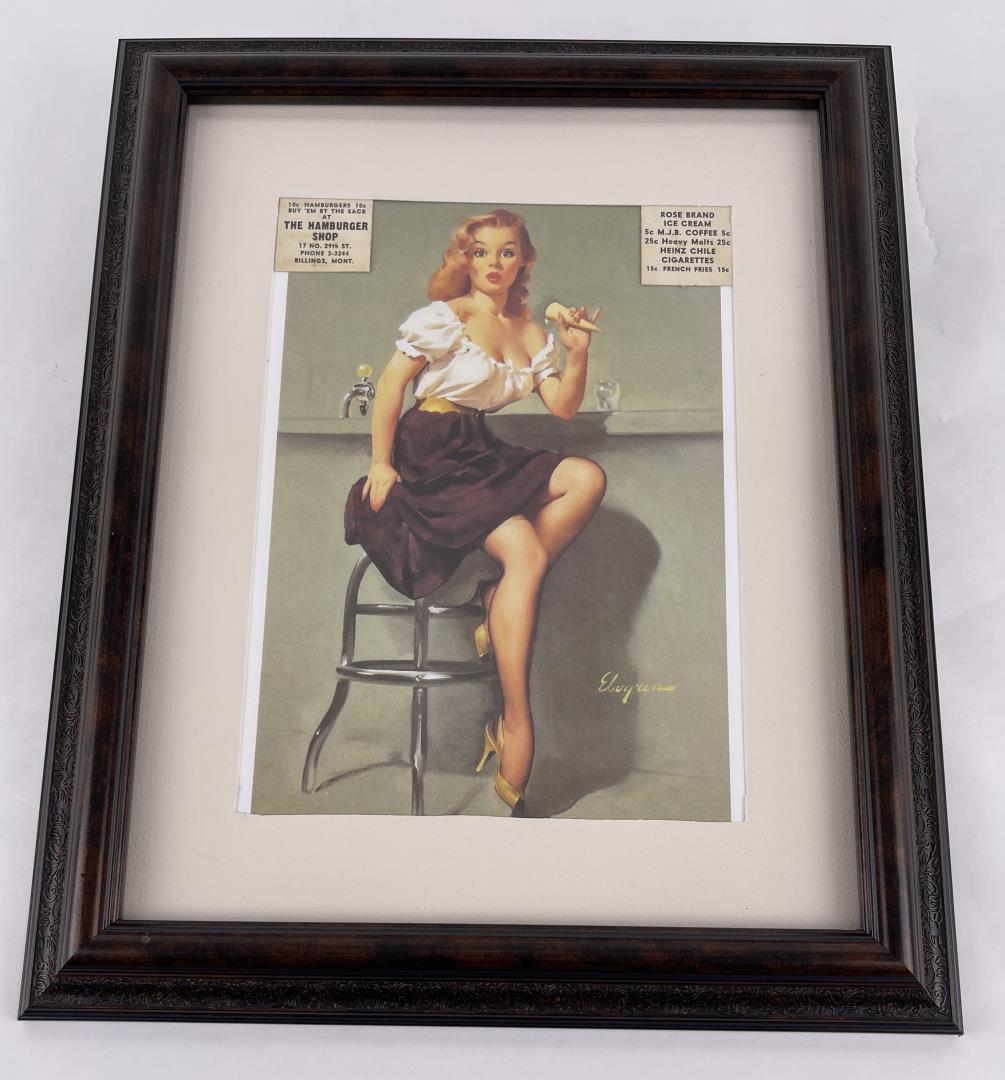 Pin Up Girl Print Montana: Framed with The Hamburger Shop Billings Montana Matchbook Covers. 13" by 16" framed.