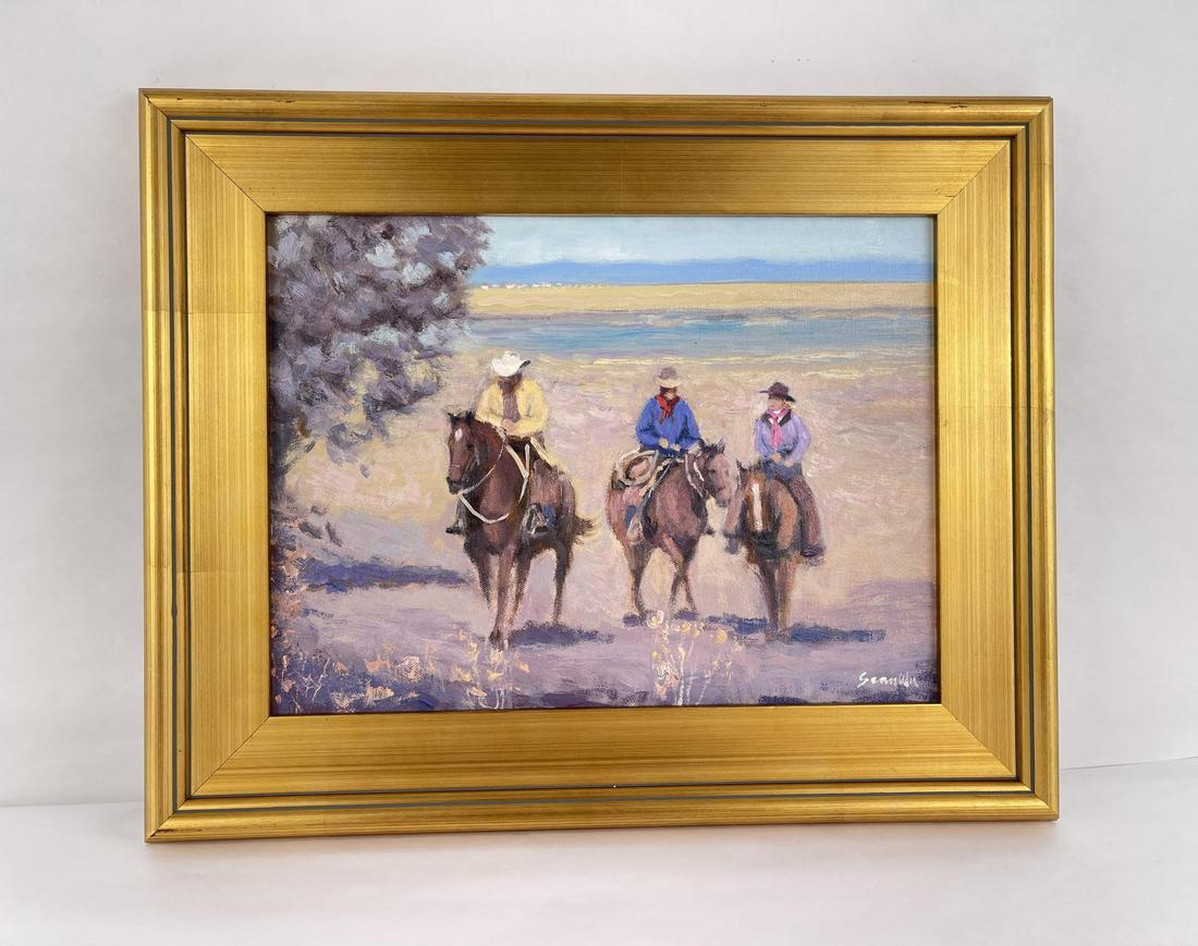 Sean Wu Oil on Canvas Cowboy Painting (1 of 4)