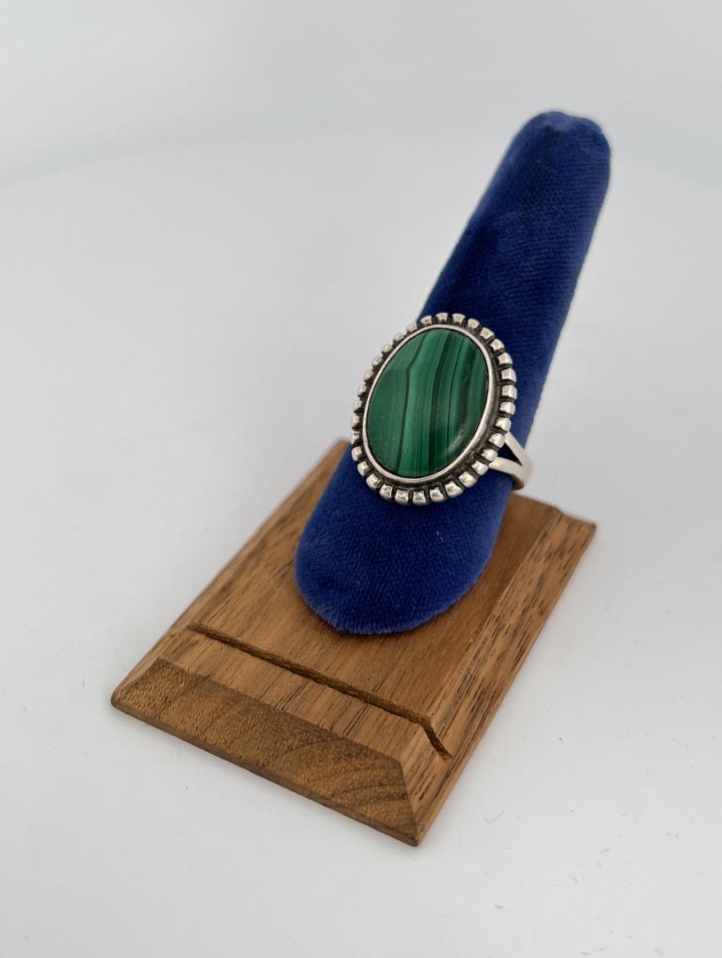 Malachite Sterling Silver Ring: Size 9 1/4