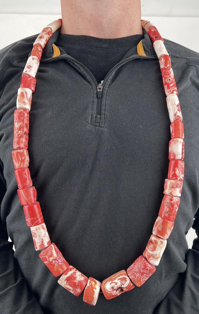Giant Red Nigerian Coral Trade Bead Necklace: Huge and Chunky. Quite the Statement Necklace. Weighs 897 grams.