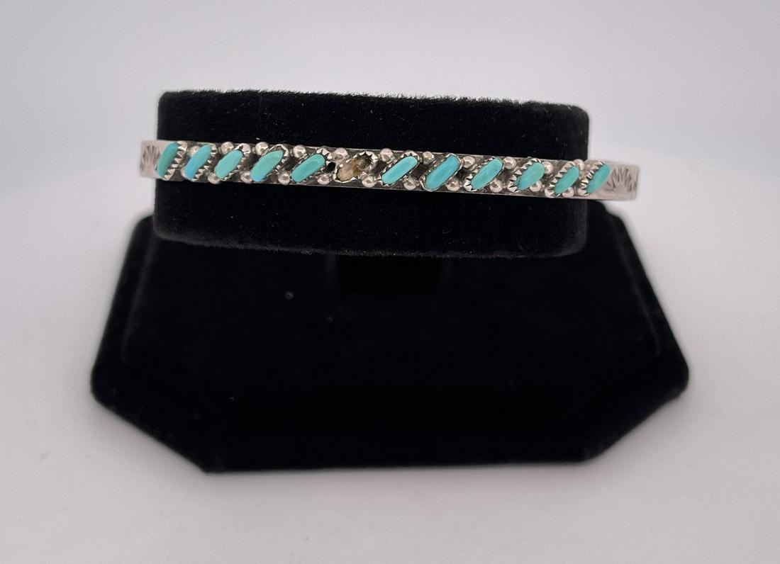 Zuni Turquoise Petit Point Sterling Bracelet (1 of 5)