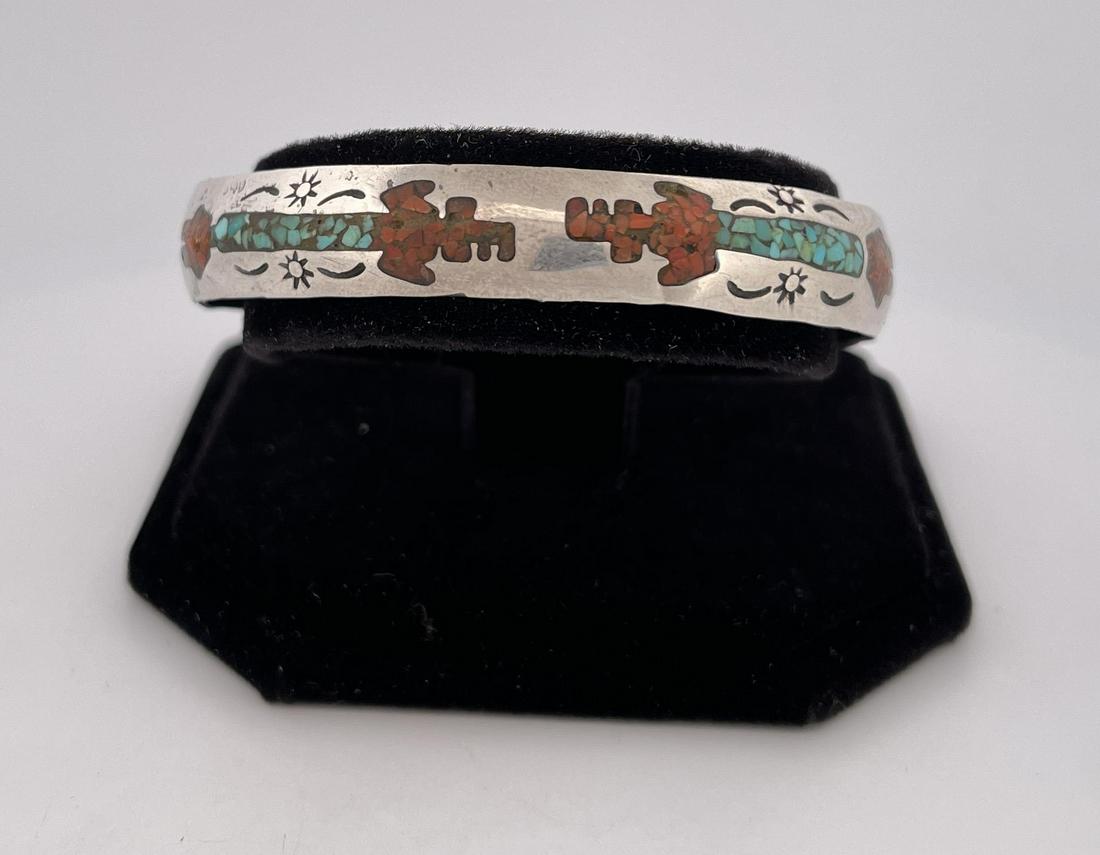 Zuni Chip Inlaid Sterling Silver Bracelet (1 of 5)