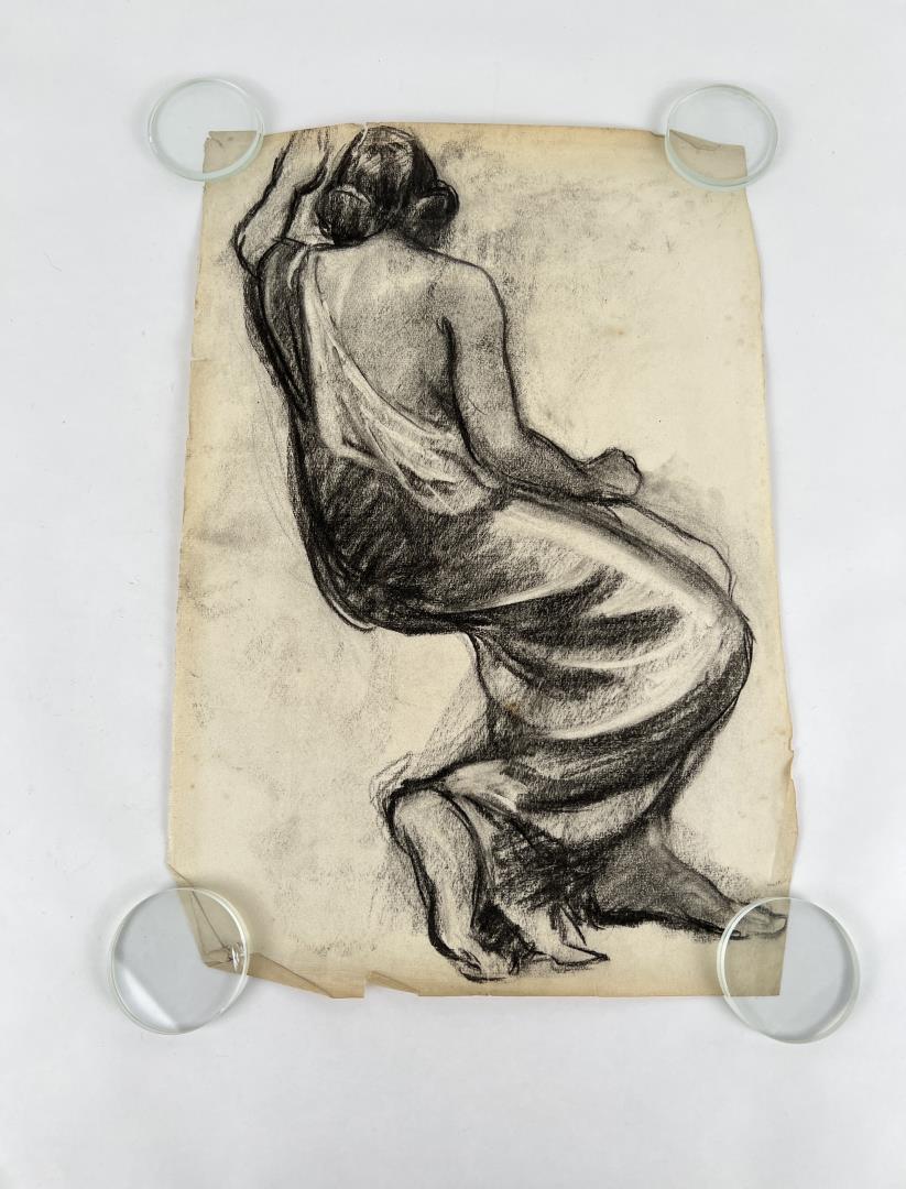 Frederick Kress Drawing Nude Study California: Graphite on paper. 12.25" by 19". Circa 1920s. Born in Pittsburgh, PA on Jan. 7, 1888, the son of artist Carl Victor Kress. Fred Kress spent his childhood in Pittsburgh and high school years in Indepe