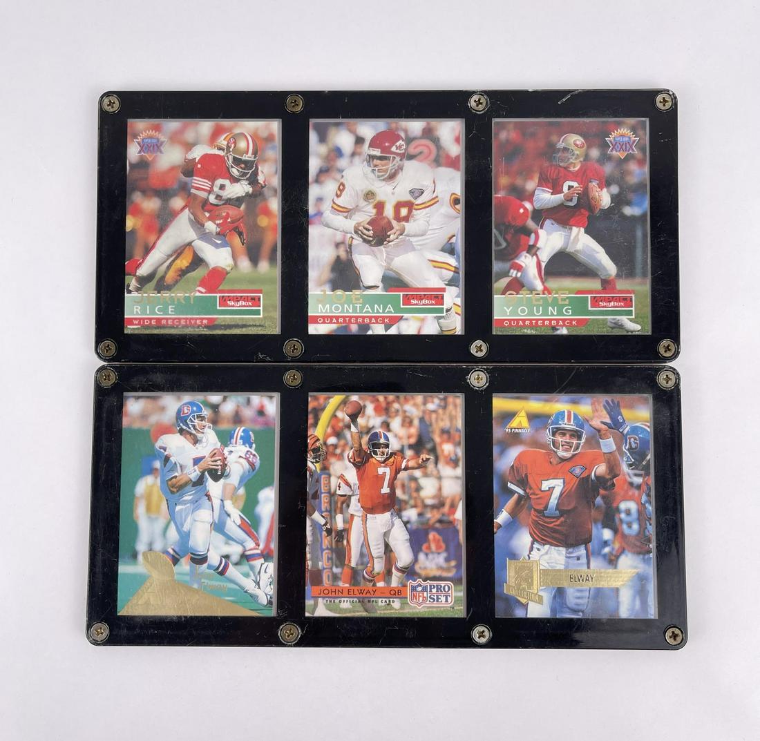 Collection of Football Cards: Joe Montana, Jerry Rice, Steve Young, John Elway.