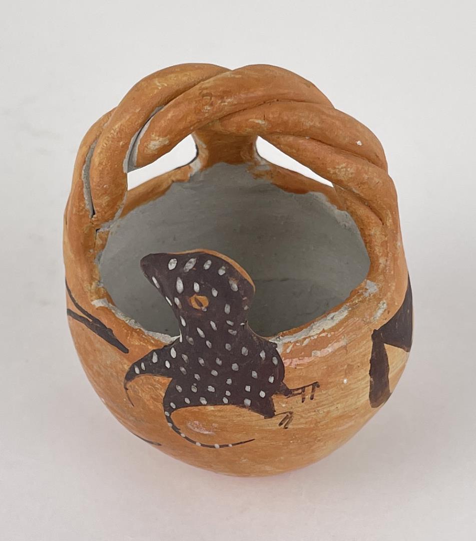 Acoma Pueblo Indian Pottery Basket: 2 3/8" diameter, 3 1/8" tall.