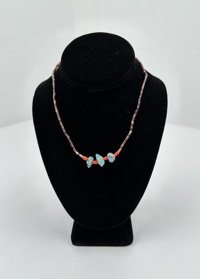 Zuni Heishi Turquoise and Coral Necklace: Nice necklace. Allard Auction Collection Inv: ZUR 42560