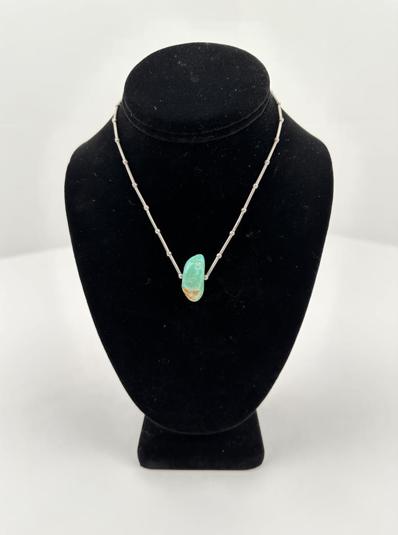 Navajo Liquid Sterling Silver Turquoise Necklace (1 of 2)