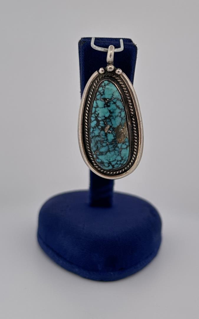 Emil Benally Navajo Sterling Turquoise Pendant: 1 3/4" long. Allard Auction Collection Inv: ZUR 42505