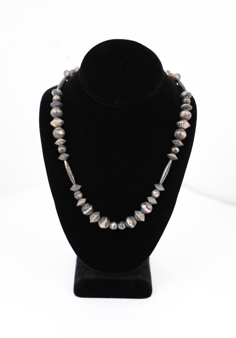 Navajo Sterling Silver Bench Bead Necklace (1 of 4)