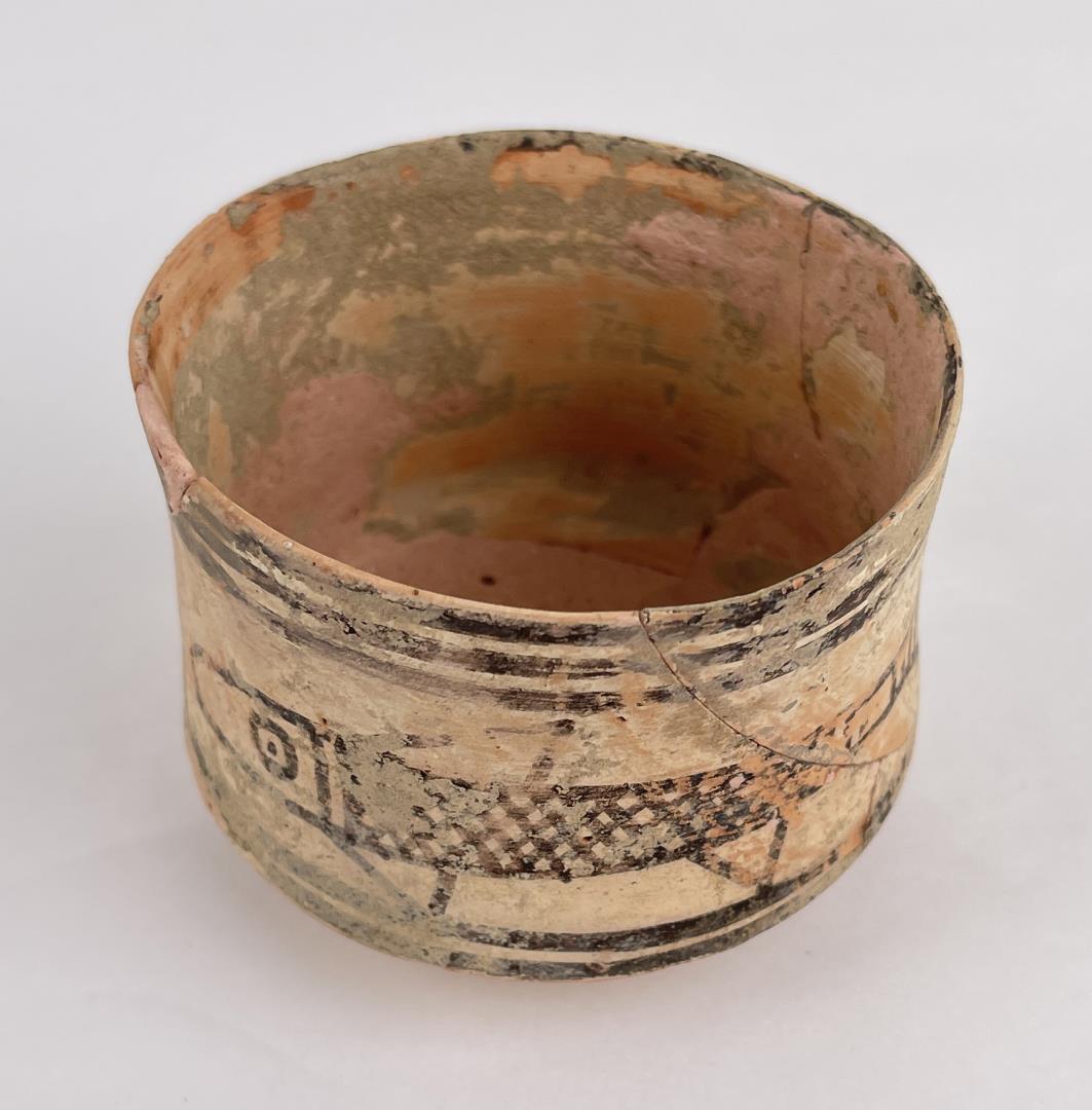 Ancient Pre Columbian Pottery Effigy Cup: Appears to be a Sea Serpent or a Lizard. Conservation work as shown. 2 1/2" tall, 3 1/4" diameter. Allard Auction Collection Inv: MCL