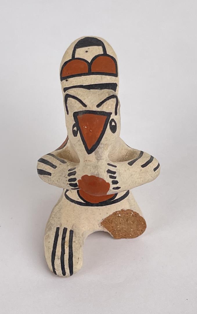Loretta Pino Tesuque Pueblo Indian Figurine: 2 3/8" tall. Missing a leg. Allard Auction Collection Inv: WIL