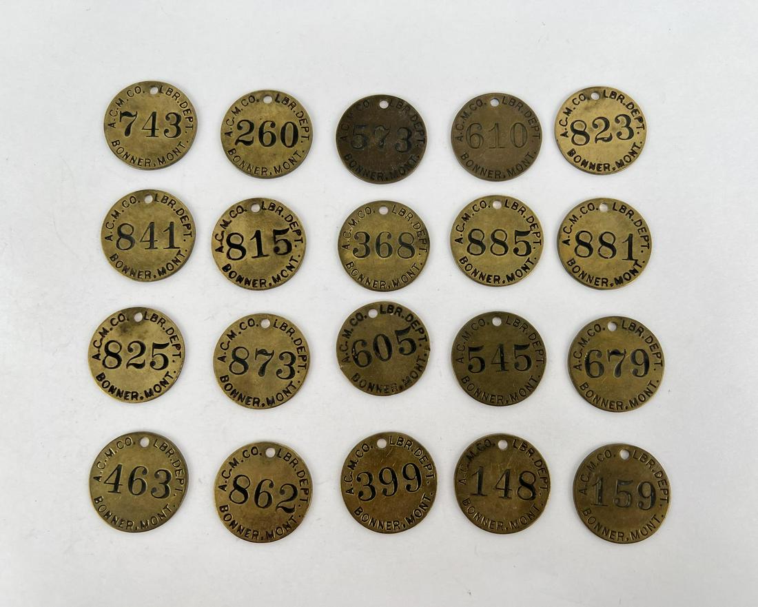 Anaconda Copper Mining Company Tool Checks: Nice grouping. Bonner Montana. Marked ACM Co Lumber Department. Total of 20.