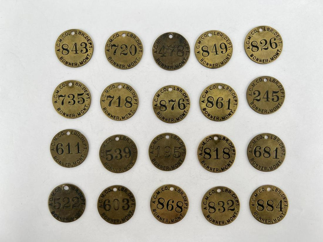 Anaconda Copper Mining Company Tool Checks: Nice grouping. Bonner Montana. Marked ACM Co Lumber Department. Total of 20.