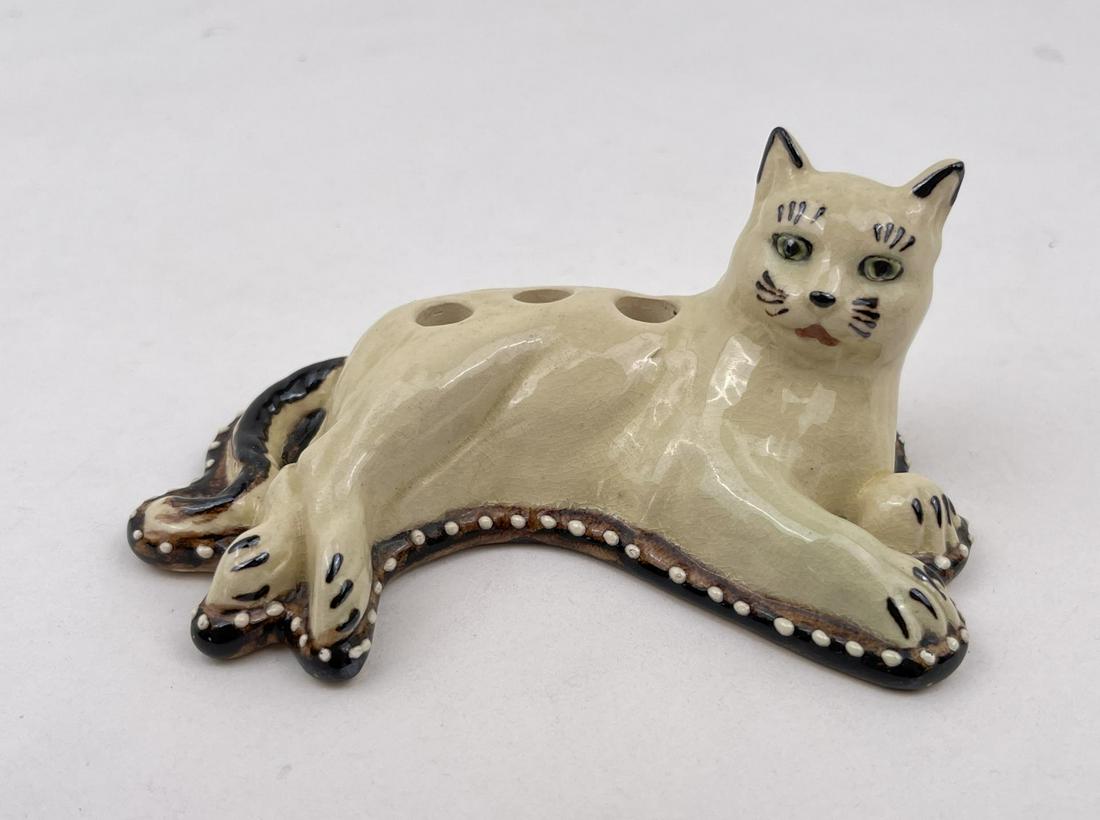 Porcelain Cat Flower Frog: 5 1/8" long.