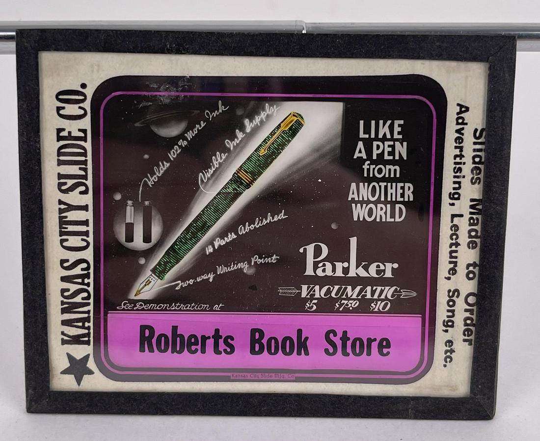Parker Vacumatic Fountain Pen Magic Lantern Slide: Roberts Book Store Hamilton Montana.