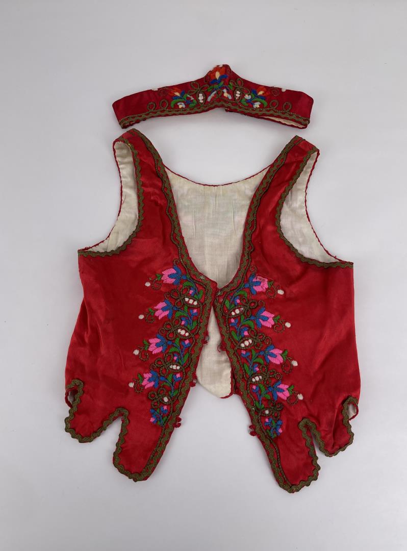 Antique Polish Folk Silk Vest and Crown: Measurements as shown.
