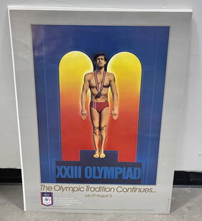 1984 Los Angeles Olympics Poster: 25 1/2" by 33". Will be removed from backing and sent in a tube.