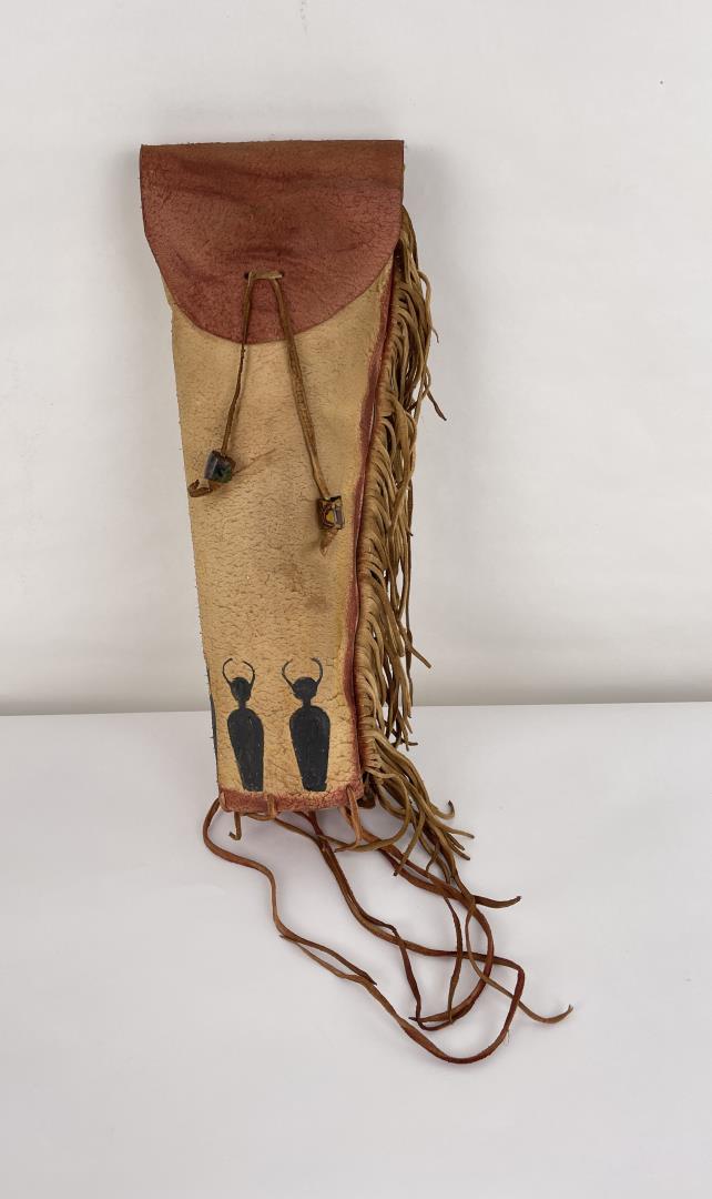 Native American Indian Parfleche Bonnet Case: 19" long, 7 1/2" wide. Second half of the 20th Century.
