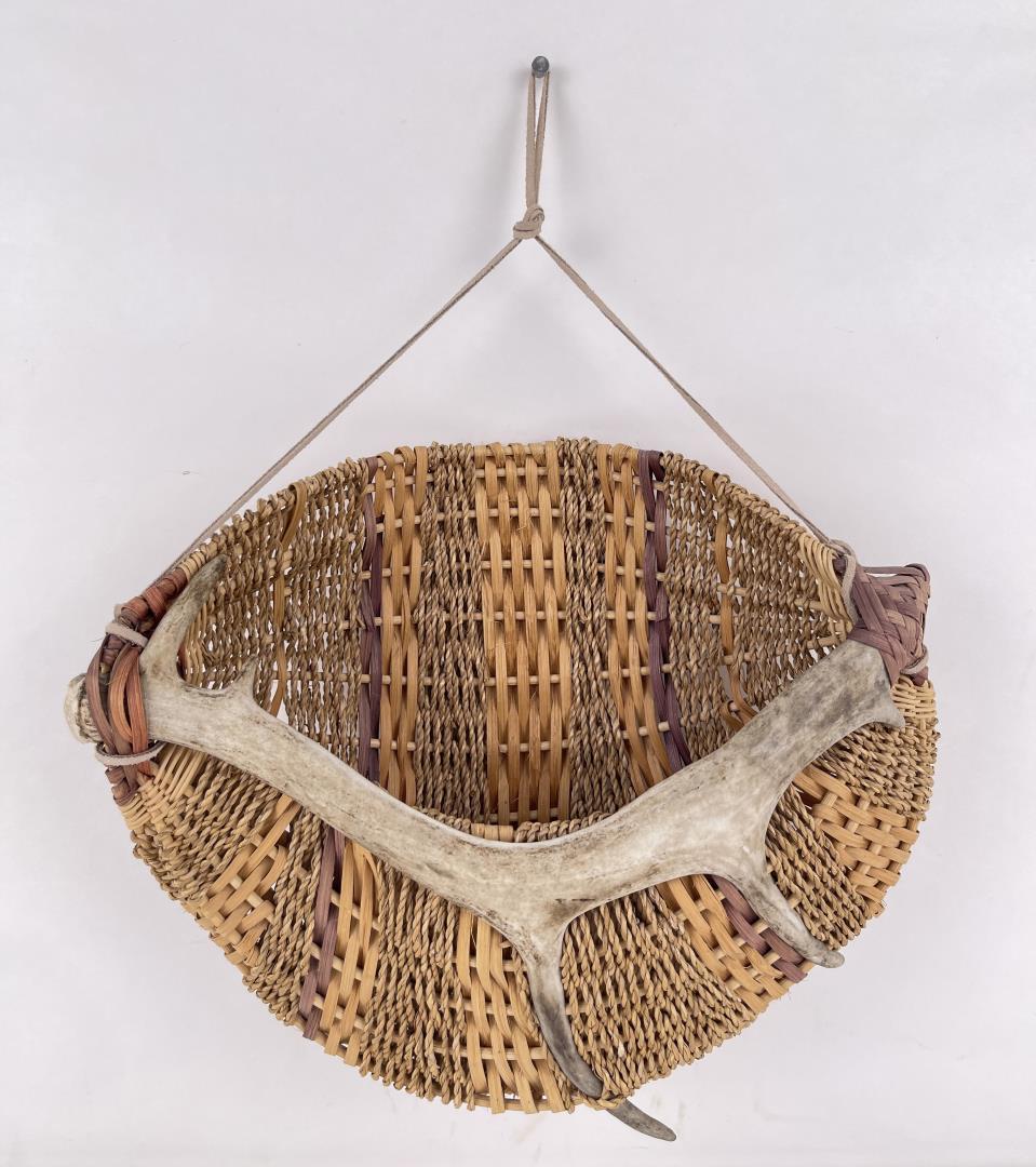 Large Indian Whitetail Deer Antler Basket: 13 1/2" long, 13" tall.