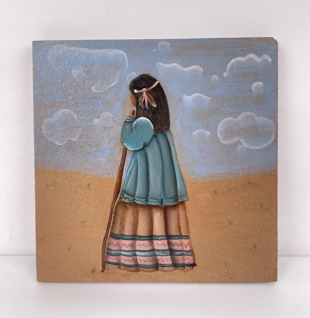 Navajo Indian Painting on Tile: 6" by 6"