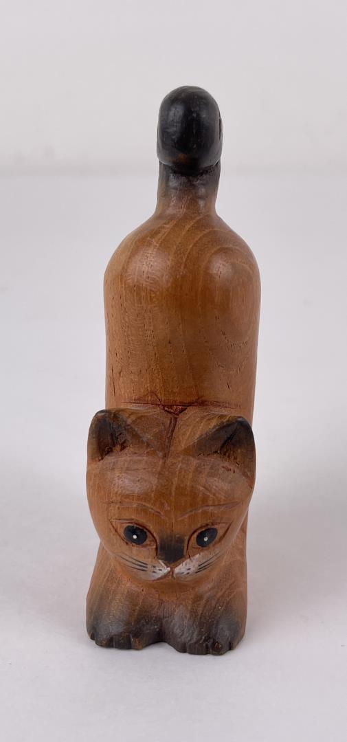 Carved Teak Wood Cat: 4 3/4" tall, 2 1/2" long, 1 1/2" wide