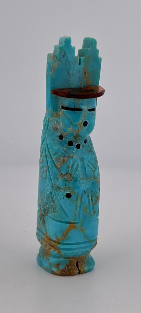 Zuni Carved Turquoise Corn Maiden Fetish: 2 1/2" tall, 3/4" wide, 1/2" long, 21.28 grams.