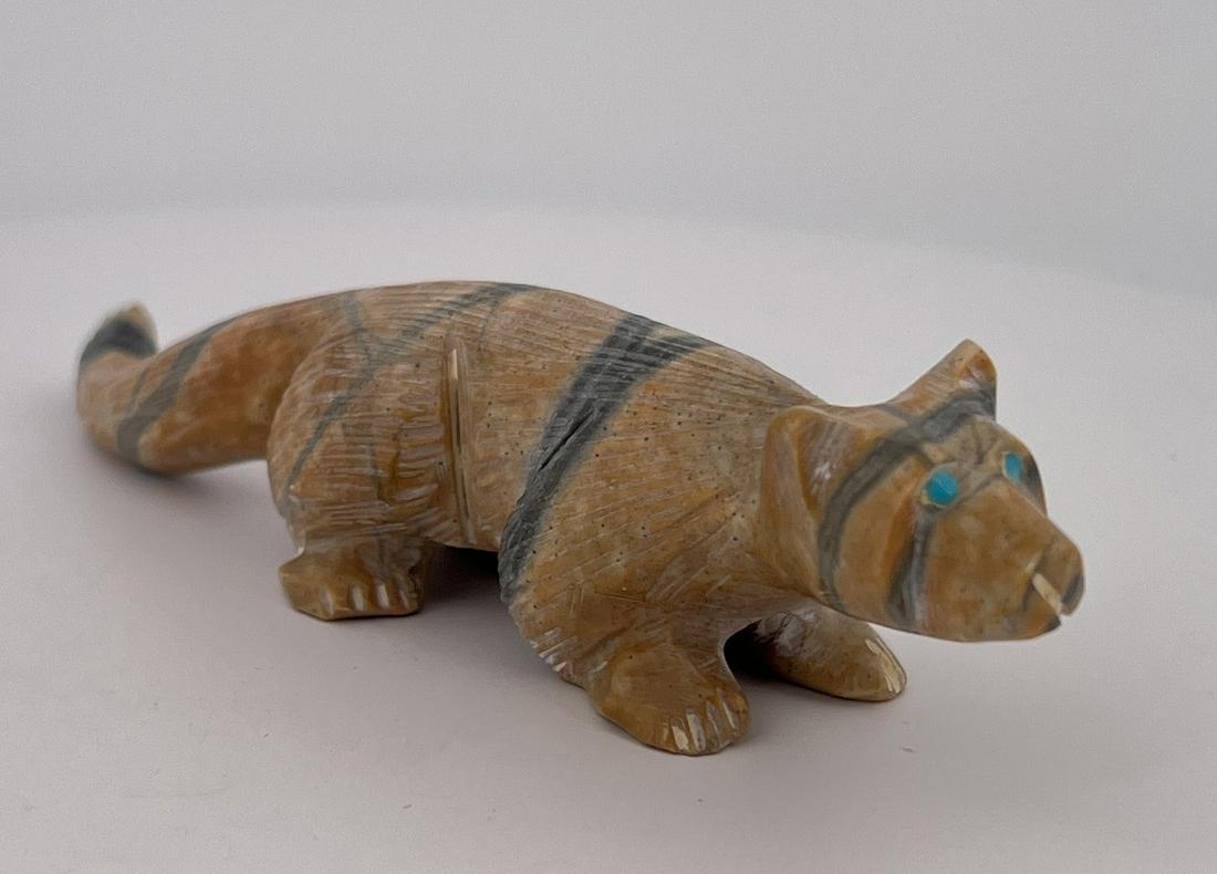 Nelson Yatsattie Zuni Mountain Lion Fetish: 4" long, 1" wide, 1" tall. Signed.