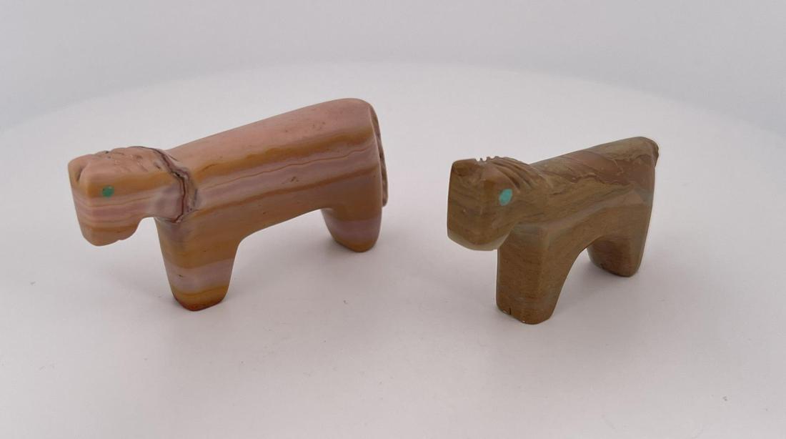 Daisy Natewa Zuni Carved Horse Fetish: 2 1/2" long, 1 1/4" tall, 3/8" wide. One horse has a repaired neck.