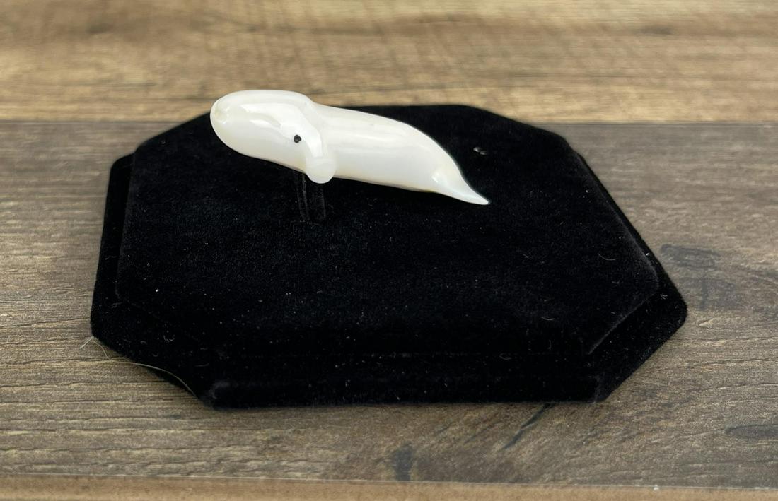 Alaskan Inuit Eskimo Whale Carving: Carved Walrus material. 1 3/4" long, 1/2" wide. Allard Auction Collection Inv: NO TAG