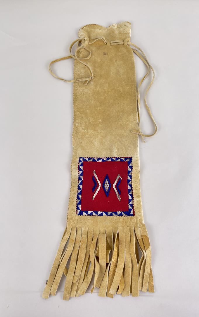 Native American Indian Beaded Pipe Bag: 25 1/8" long, 7" wide. Second half of the 20th Century. Allard Auction Collection Inv: JHAX 26552