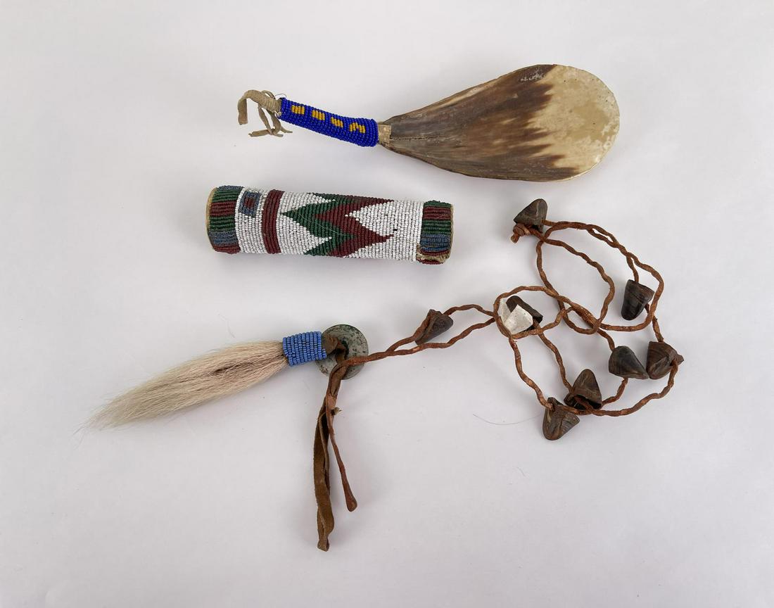 Antique Ute Native American Indian Artifacts: Museum collection tag on scoop says Ute Pine River Colorado 1873. Spoon is 8 5/8" long. Allard Auction Collection Inv: JIV 47654