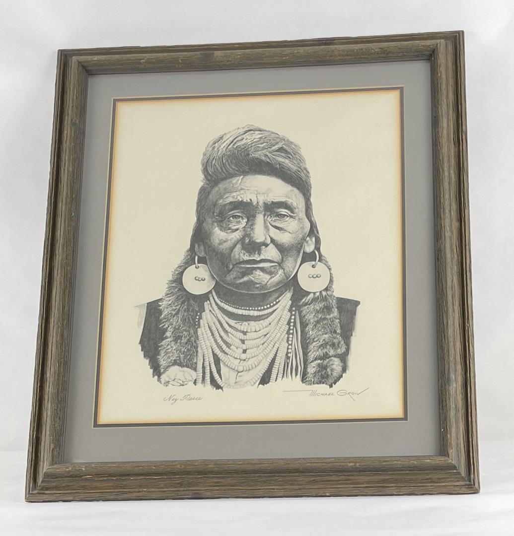 Michael Grow Nez Perce Print: 23 1/4" by 27 3/8" framed Allard Auction Collection Inv: SWH 13235