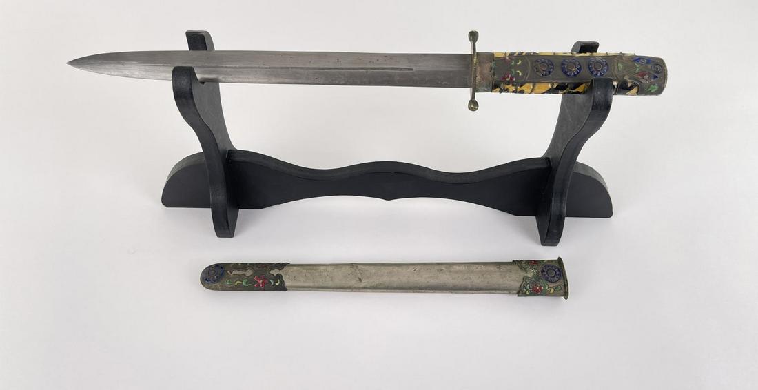 WW2 Chinese Nationalist KMT Dagger: Very nice dagger with colored enamel and matching scabbard.