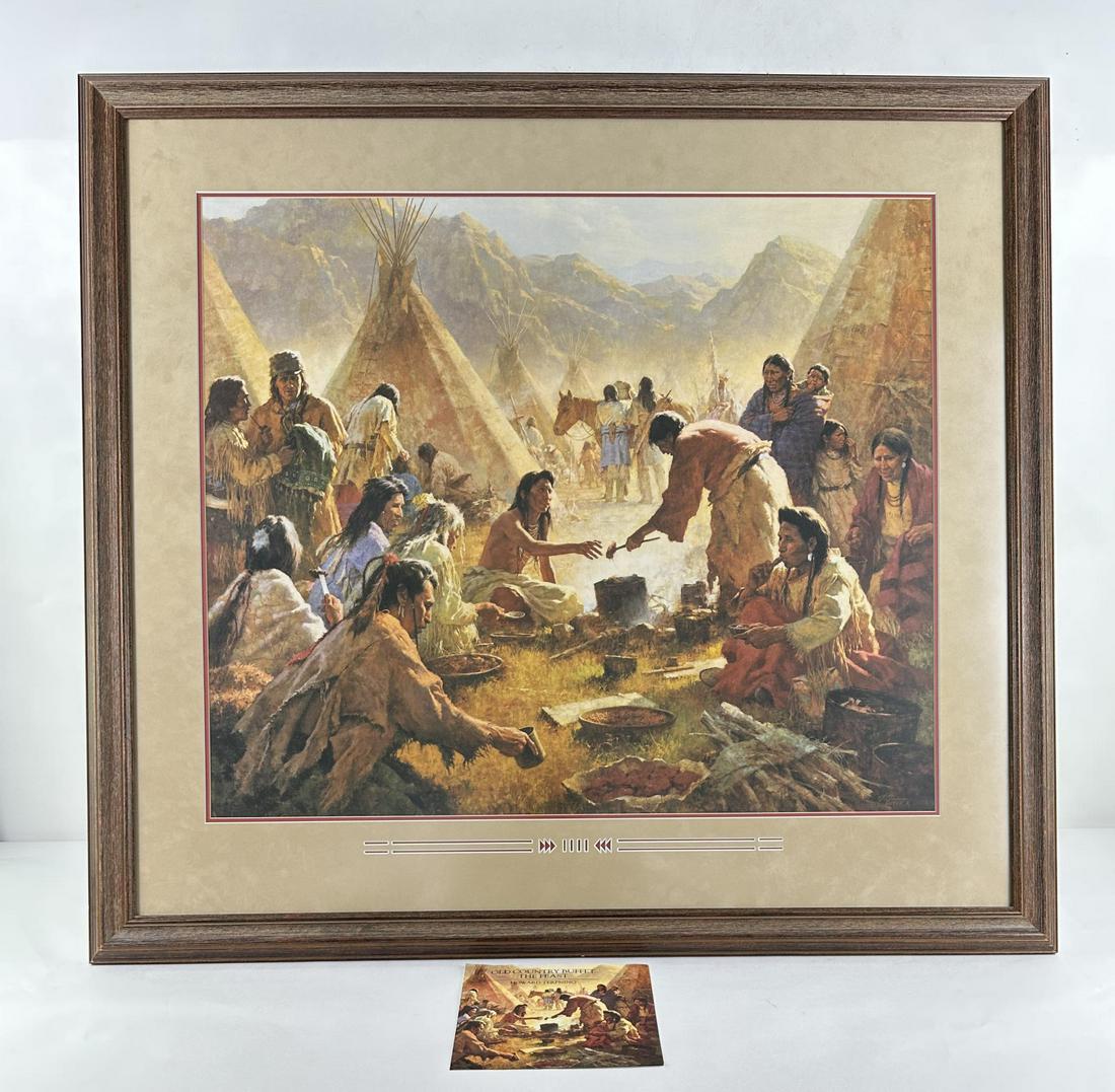Howard Terpning Old Country Buffet Print: Signed and Numbered. 40" by 43 1/2" framed.