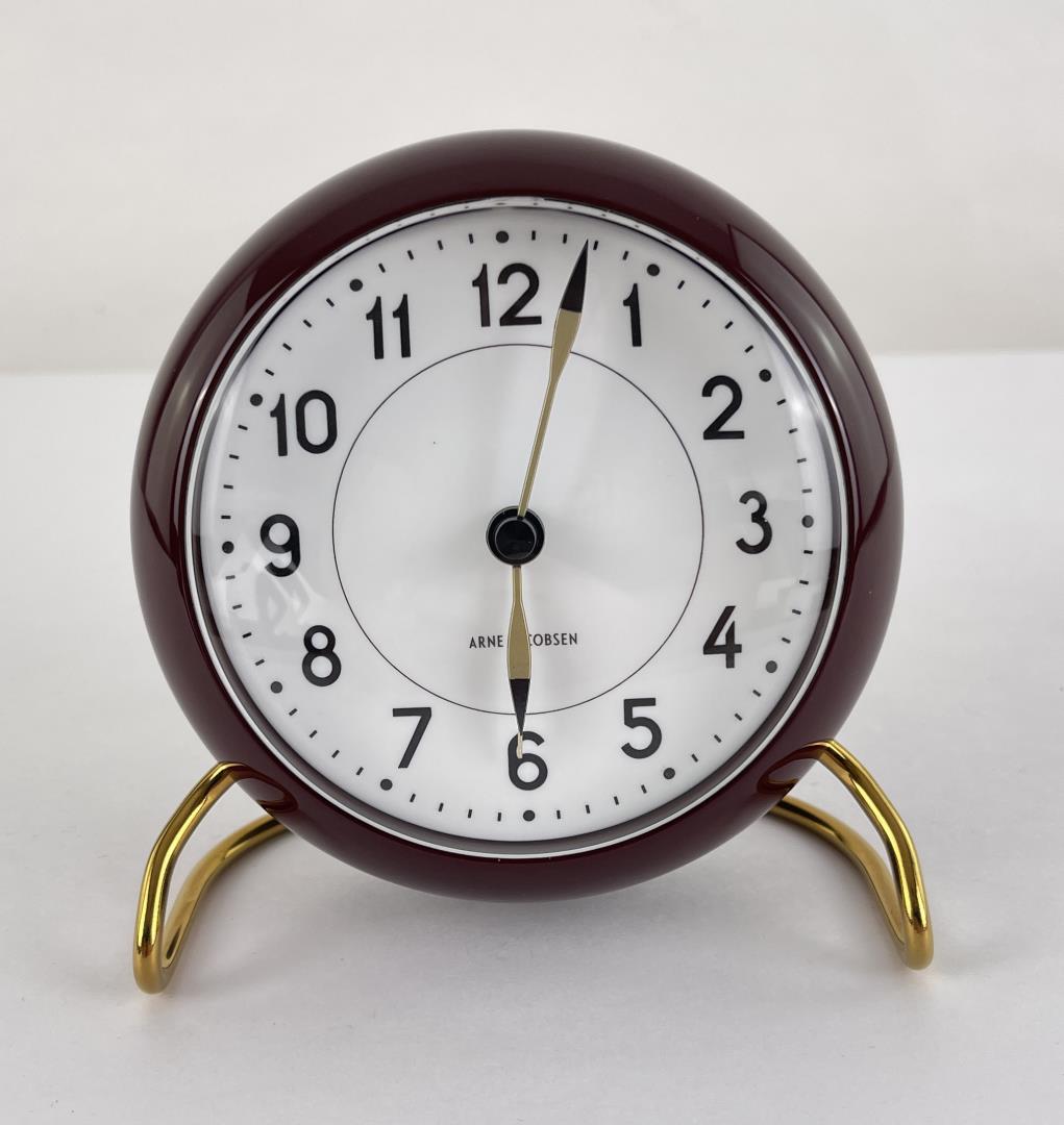 Arne Jacobsen Alarm Clock: 4 1/2" tall, 2 5/8" wide. Working.